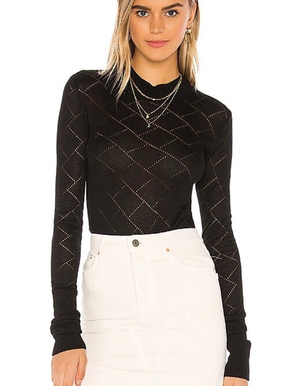 Free People Intimately What’s the Pointelle Black Mock Neck Sheer Bodysuit